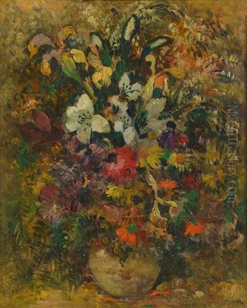 Pot De Fleurs Oil Painting by Paul Elie Gernez