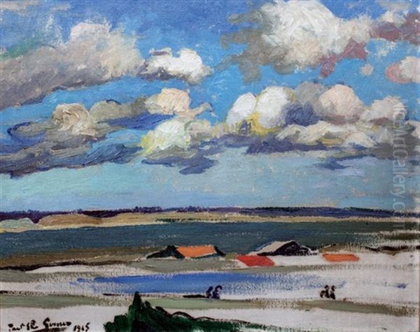 Plage De Honfleur, En Fond Le Havre Oil Painting by Paul Elie Gernez