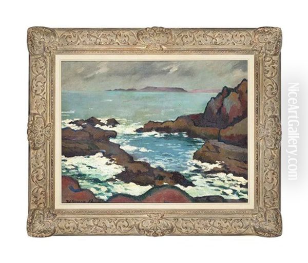 Seascape With Rocky Formations Oil Painting by Paul Elie Gernez