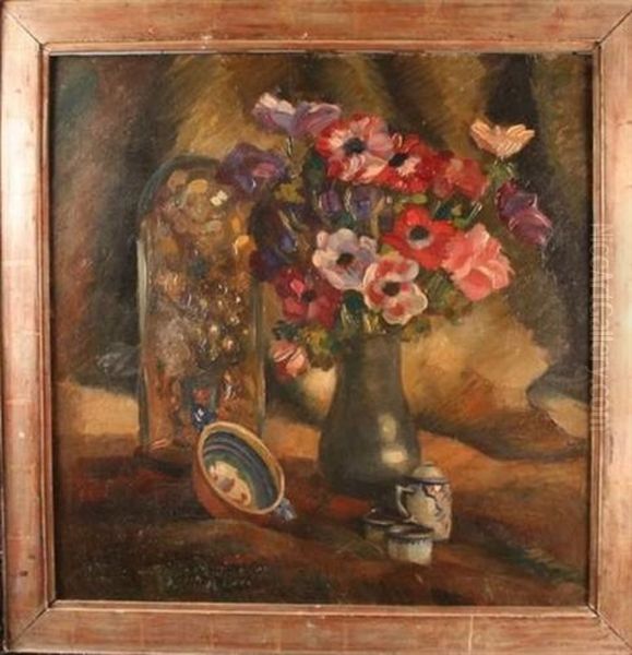 Nature Morte Au Bouquet D'anemones Oil Painting by Paul Elie Gernez