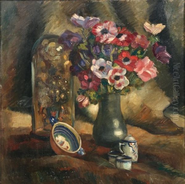 Nature Morte Au Bouquet D'anemones Oil Painting by Paul Elie Gernez