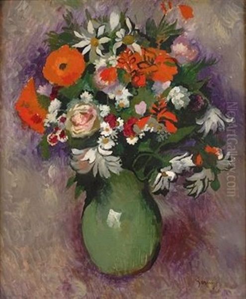 Bouquet Au Pot Vert Oil Painting by Paul Elie Gernez