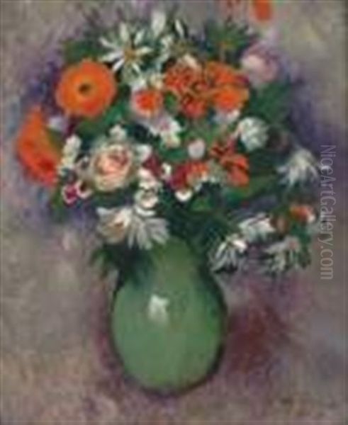 Bouquet Au Pot Vert Oil Painting by Paul Elie Gernez