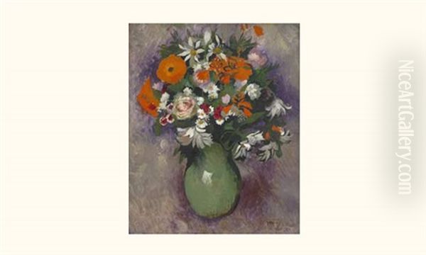 Bouquet Au Pot Vert Oil Painting by Paul Elie Gernez