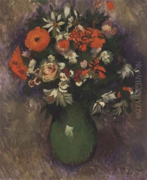 Bouquet Au Pot Vert Oil Painting by Paul Elie Gernez