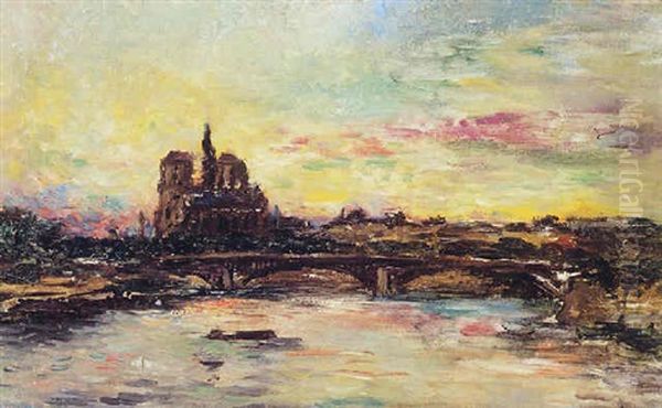 Notre Dame, Vue Du Pont D'austerlitz Oil Painting by Paul Elie Gernez