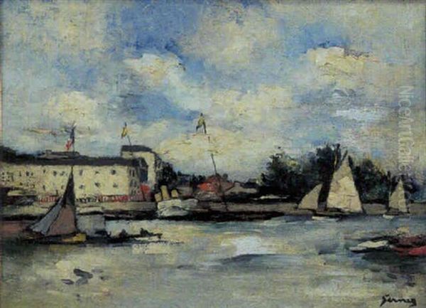 Honfleur, L'entree Du Port Oil Painting by Paul Elie Gernez