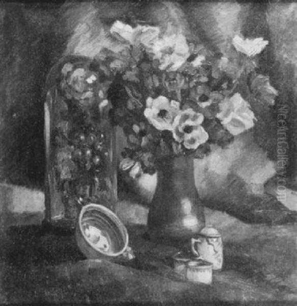 Nature Morte Aux Fleurs Et Aux Pots En Ceramique Oil Painting by Paul Elie Gernez