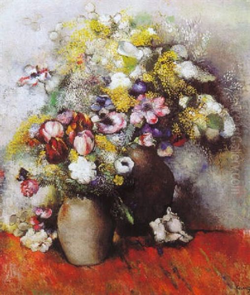 Bouquets De Fleurs Oil Painting by Paul Elie Gernez