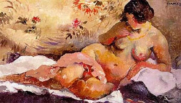 Odalisque Aux Fleurs Oil Painting by Paul Elie Gernez