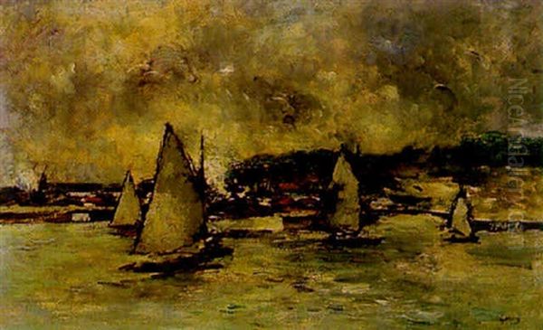 Honfleur, Les Voiliers A L'entree Du Port Oil Painting by Paul Elie Gernez