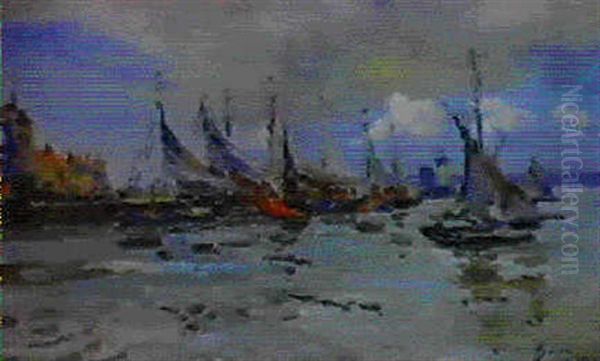 Bateaux Dans Le Port De Honfleur by Paul Elie Gernez