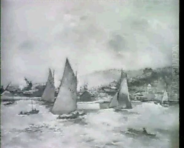 Voiliers Dans La Rade De Honfleur, Vers 1943-44 Oil Painting by Paul Elie Gernez