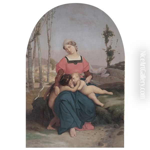 Vierge A L'enfant Et Saint Jean-baptiste Dans Un Arc Peint Oil Painting by Jean-Leon Gerome