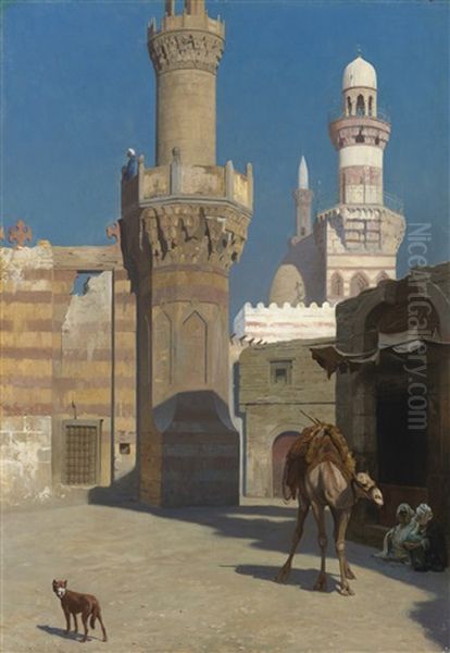 Une Journee Chaude Au Caire (devant La Mosquee) Oil Painting by Jean-Leon Gerome