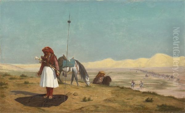 La Priere Dans Le Desert (with Studio) Oil Painting by Jean-Leon Gerome