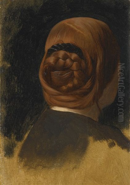 Woman With Red Coiled Braid (tete De Femme Vue De Dos) Oil Painting by Jean-Leon Gerome