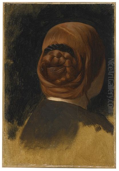 Woman With Red Coiled Braid (tete De Femme Vue De Dos) Oil Painting by Jean-Leon Gerome