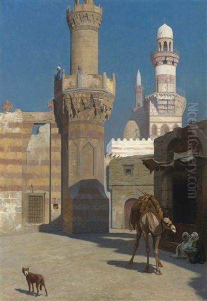 Une Journee Chaude Au Caire (devant La Mosquee) Oil Painting by Jean-Leon Gerome