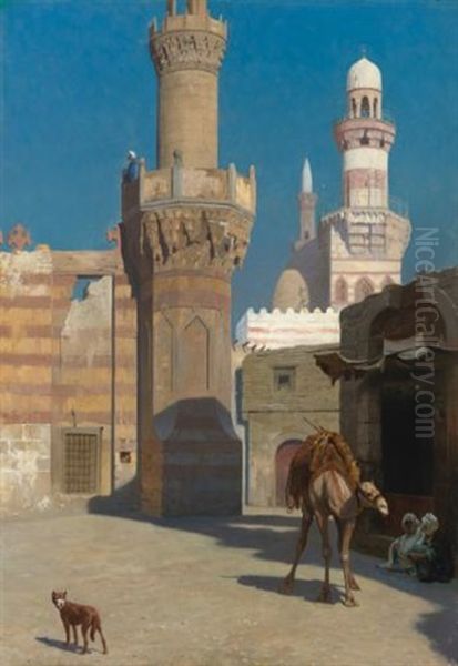 Une Journee Chaude Au Caire (devant La Mosquee) Oil Painting by Jean-Leon Gerome