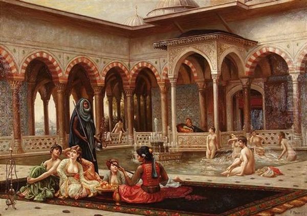 In Einem Orientalischen Harem (after La Terrasse Du Serail) Oil Painting by Jean-Leon Gerome