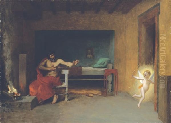 Anacreon, Cupidon S'enfuit Oil Painting by Jean-Leon Gerome