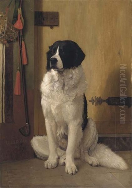 Etude De Chien De Terra-nuova - L'attente Oil Painting by Jean-Leon Gerome