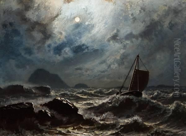 Sturmiche Nacht ... Kuste Norwegens Oil Painting by Knud Andreassen Baade