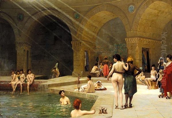 La Grande Piscine A Brusa (the Great Bath At Bursa) Oil Painting by Jean-Leon Gerome