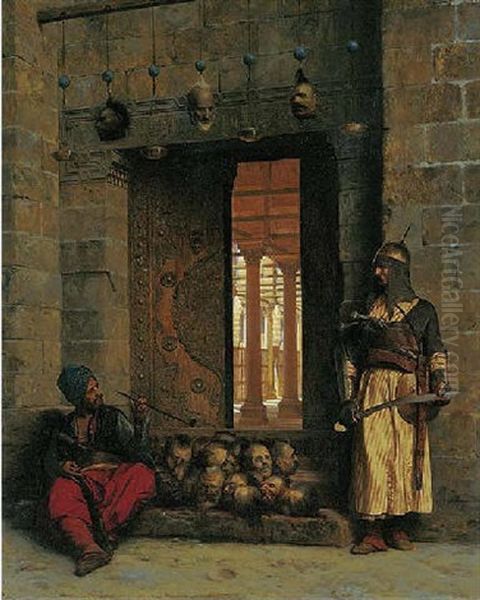 La Porte De La Mosquee El-hasanein Au Caire Ou Furent Exposees La Tete Des Beys Immoles Par Salek-kachef Oil Painting by Jean-Leon Gerome