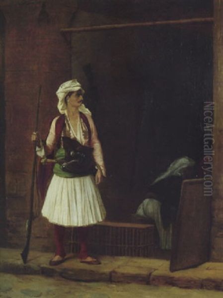 Arnaute A L'entree D'une Boutique Oil Painting by Jean-Leon Gerome