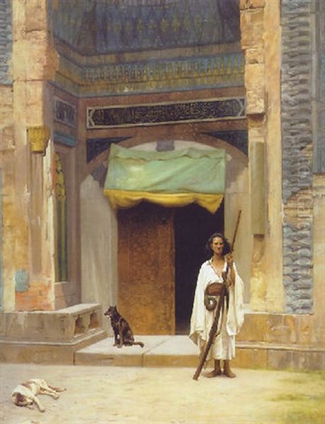 Portal Of The Green Mosque (sentinel At The Sultan's Tomb) Oil Painting by Jean-Leon Gerome