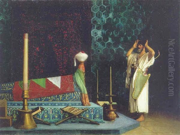 Prayer At The Sultan's Tomb (the Grief Of Akubar) Oil Painting by Jean-Leon Gerome