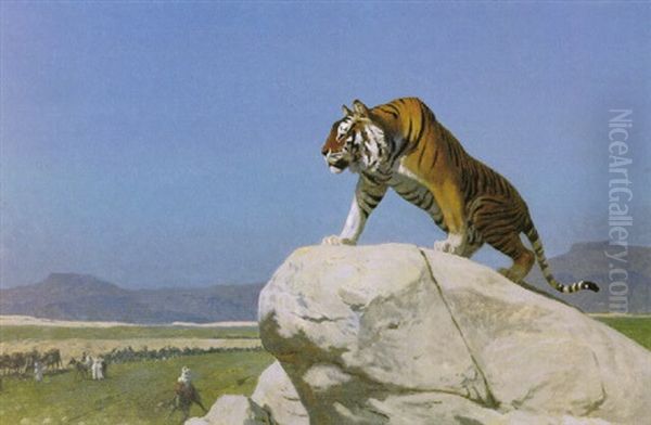 Tigre Aux Aguets (tiger On The Watch) Oil Painting by Jean-Leon Gerome