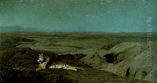 Tigre Couche, Au Clair Du Lune Oil Painting by Jean-Leon Gerome