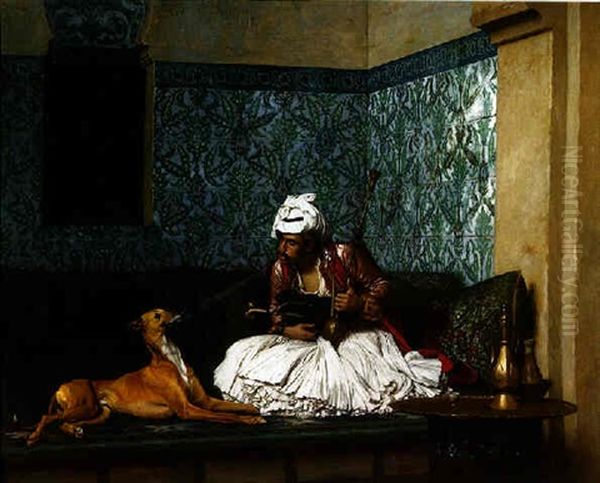 Une Plaisanterie (arnaute Fumant Au Nez D'un Chien) Oil Painting by Jean-Leon Gerome