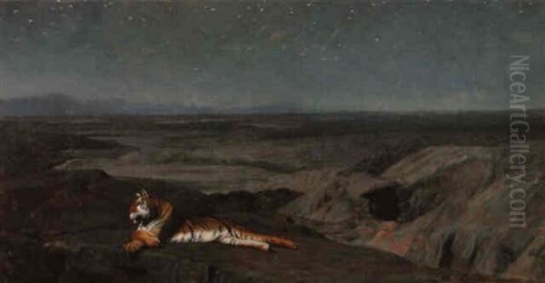 Tigre Couche, Au Clair De Lune Oil Painting by Jean-Leon Gerome