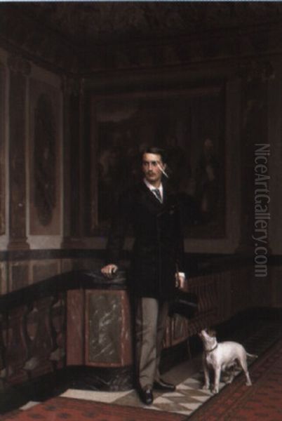 Conte De La Rochefoucauld, Duc De Doudeauville, With His Terrier Oil Painting by Jean-Leon Gerome