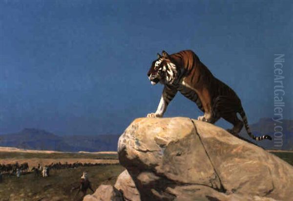 Tigre Aux Aguets (tiger On The Watch) Oil Painting by Jean-Leon Gerome