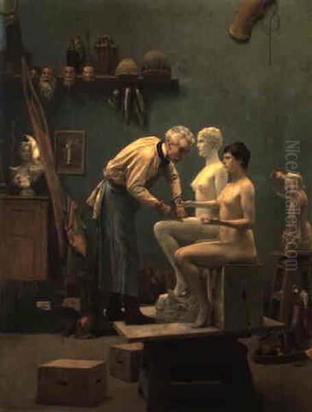 Le Travail Du Marbre, L'artiste Sculptant Tanagra, Or Le Mod,le D'artiste Oil Painting by Jean-Leon Gerome