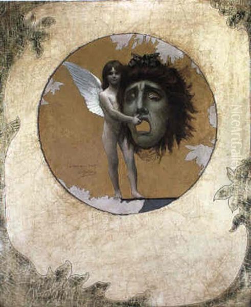 Putto With A Mask Oil Painting by Jean-Leon Gerome