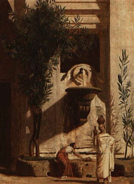 Une Fontaine A Rome Oil Painting by Jean-Leon Gerome