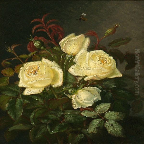 White Roses Oil Painting by Alfrida V. Ludovica Baadsgaard