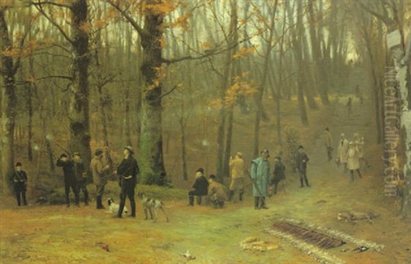 Hunting Scene In The Forest Of Meudon (the Hunt Of The Baron Salomon De Rothchild) Oil Painting by Jean-Leon Gerome