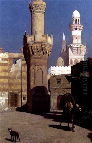 Une Journee Chaud Au Caire (devant La Mosquee) Oil Painting by Jean-Leon Gerome