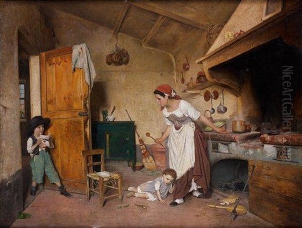 Mere Et Enfants Dans La Cuisine Oil Painting by Gioffredo Bosisio and Carlo Gerosa