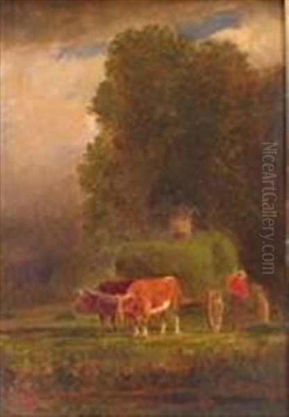 Loading The Hay Oil Painting by Samuel Lancaster Gerry