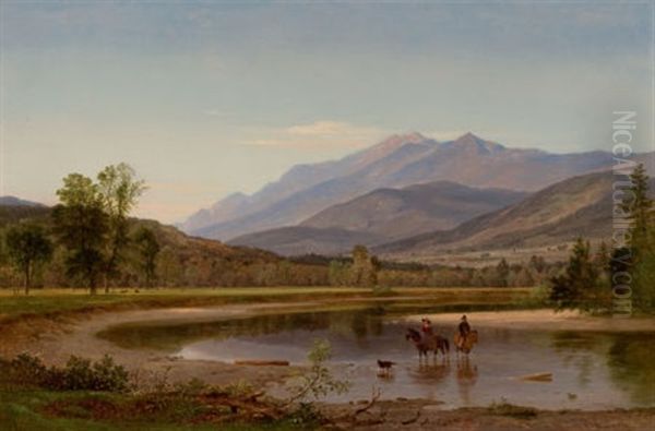 Fording The Stream (franconia Mountains, New Hampshire) Oil Painting by Samuel Lancaster Gerry