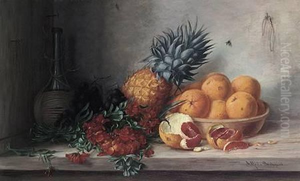 Fruchtestilleben Mit Orangen,
Ananas,
Flox Und Chianti-flasche; Meisterlich Geschildert Oil Painting by Alfrida V. Ludovica Baadsgaard