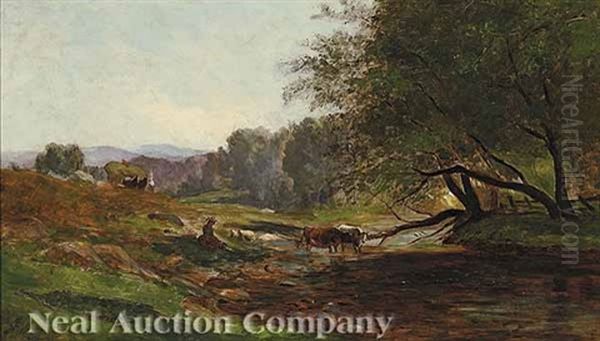 Cows In A Rocky Stream by Samuel Lancaster Gerry